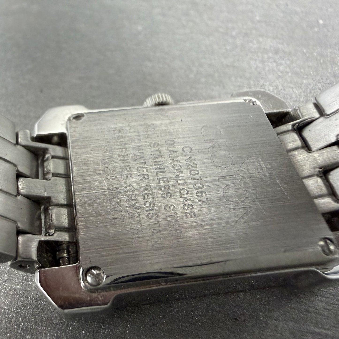 Croton Tank Watch Women 23mm MOP Dial Steel Diamond Bezel Rectangle New Battery9