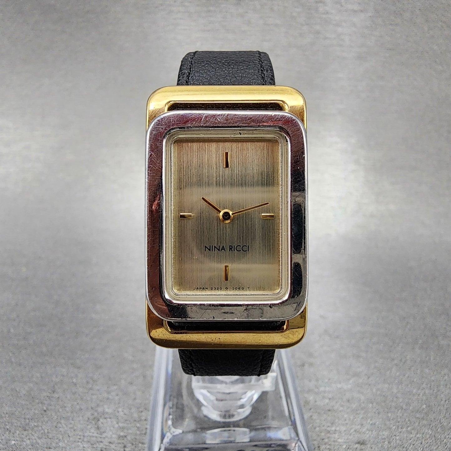 Nina Ricci Tank Watch Women 21mm Champagne Dial Two Tone Rectangle New Battery0