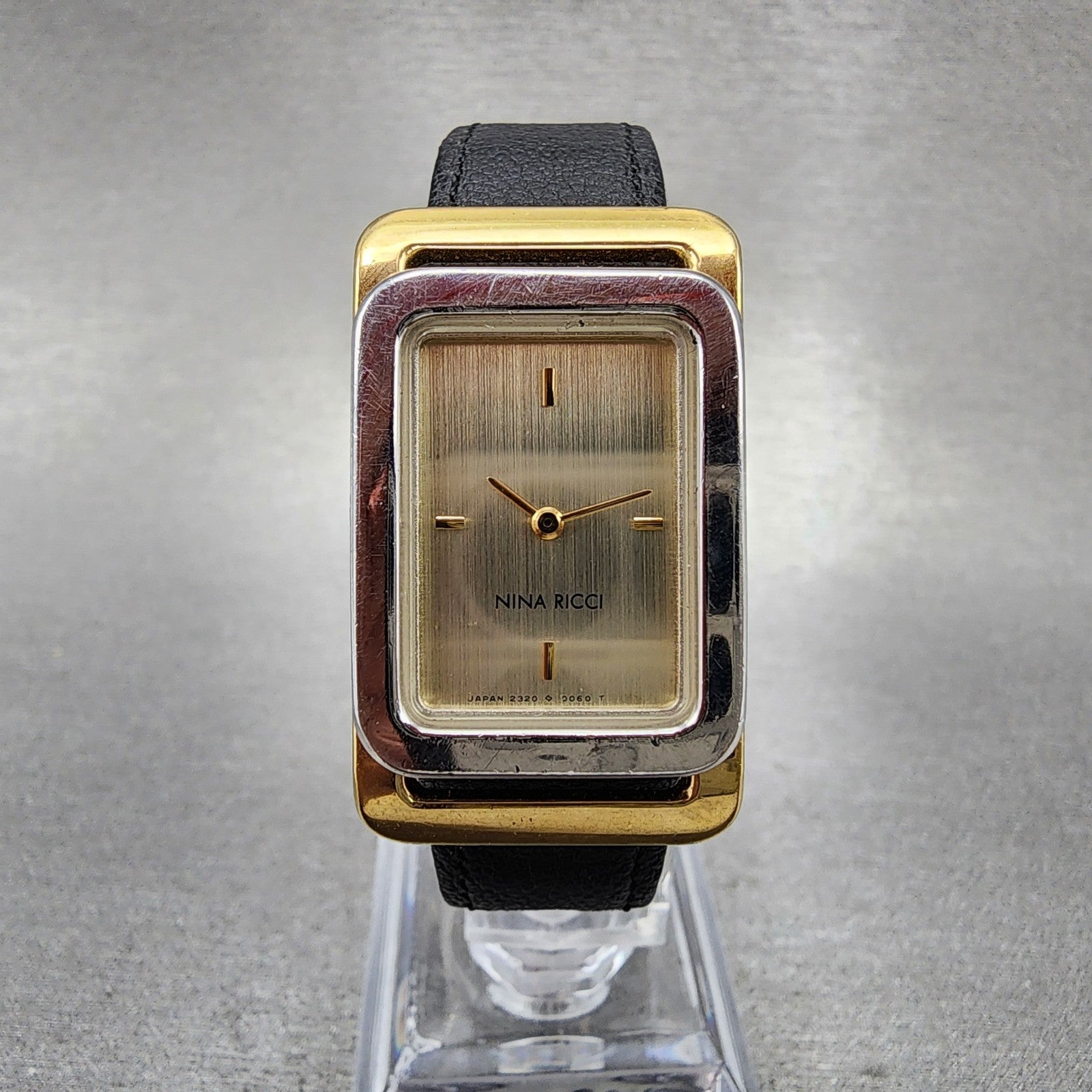 Nina Ricci Tank Watch Women 21mm Champagne Dial Two Tone Rectangle New Battery0