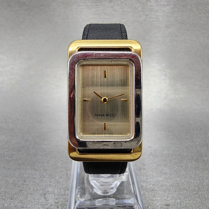 Nina Ricci Tank Watch Women 21mm Champagne Dial Two Tone Rectangle New Battery0