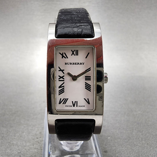 Burberry Tank Watch Women 18mm White Dial Steel Rectangle 14000L New Battery