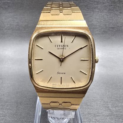 Citizen Seven Watch Men 31mm Champagne Dial Gold Tone 2030-202864 New Battery JP0