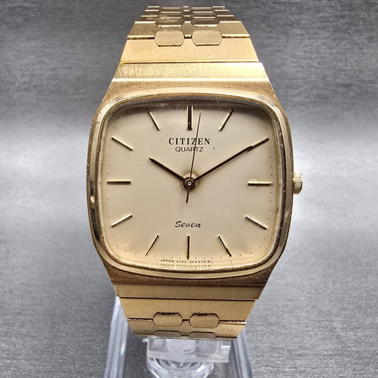 Citizen Seven Watch Men 31mm Champagne Dial Gold Tone 2030-202864 New Battery JP0