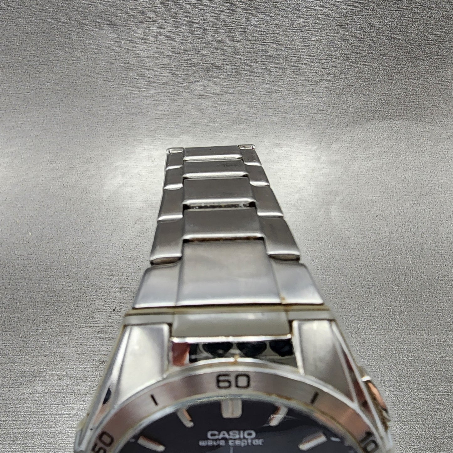 Casio Wave Ceptor Watch Men 42mm Blue Dial Steel Solar Analog Digital Works B124