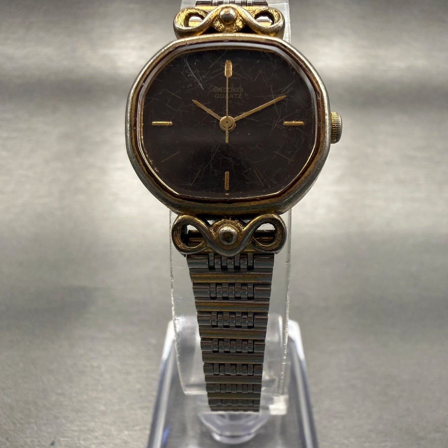 Seiko Watch Women 22mm Brown Dial Two Tone Oval 1421-5500 Vintage New Battery5