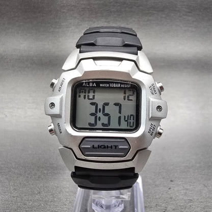 Seiko Alba Digital Watch Men 41mm Silver Dial Chrono Alarm W170-4A50 New Battery0