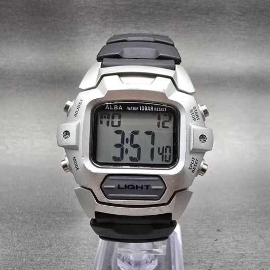 Seiko Alba Digital Watch Men 41mm Silver Dial Chrono Alarm W170-4A50 New Battery0