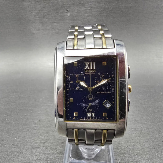 Citizen Palidoro Chronograph Watch Men 31mm Blue Dial Two Tone Date H501 Works0