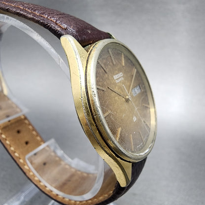 Seiko SQ Watch Men 34mm Brown Dial Gold Tone Daydate Round READ!!!!! New Battery3
