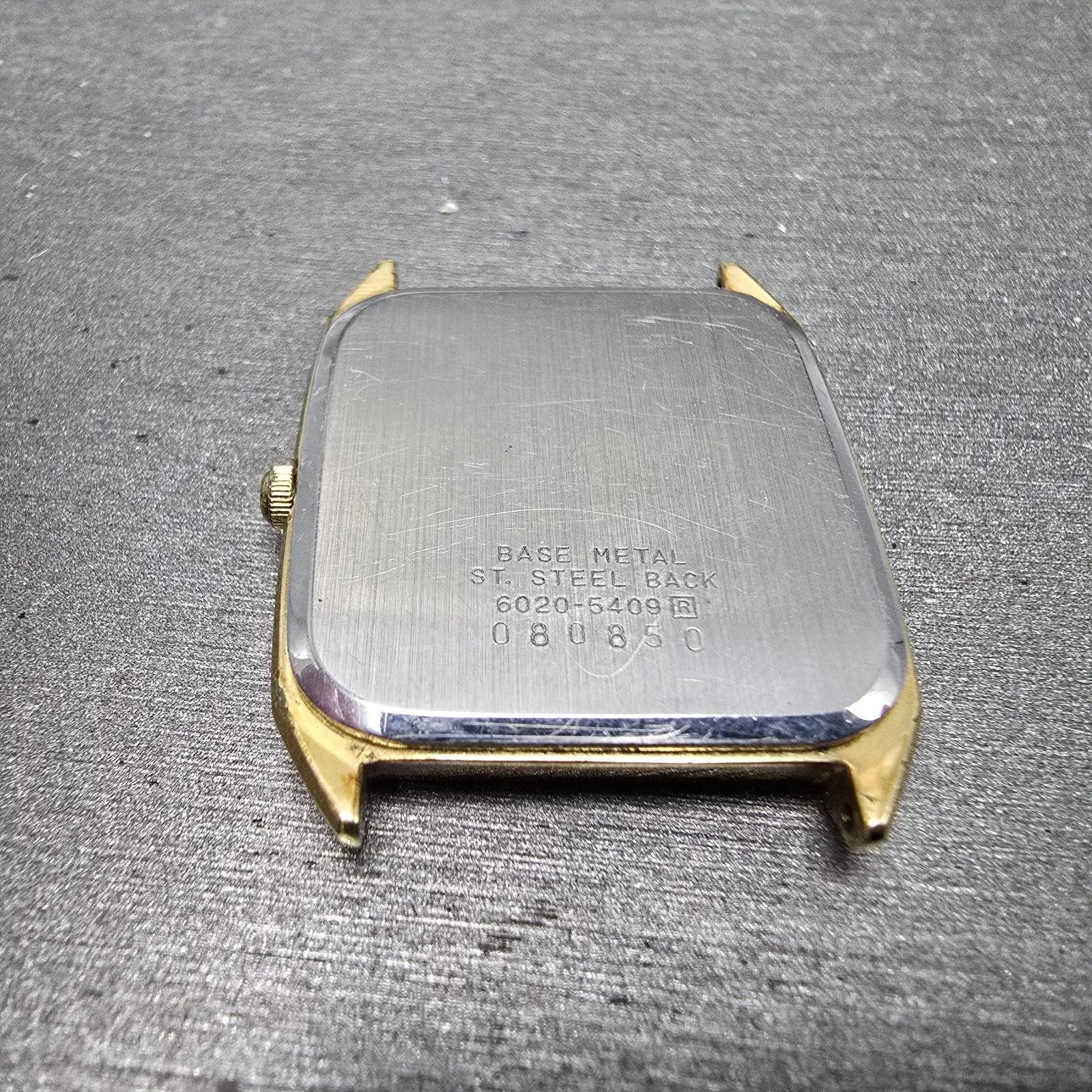 Seiko Tank Watch Men 27mm Champagne Dial Gold Tone Rectangle 6020-5409 PARTS VTG9