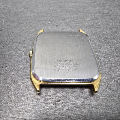 Seiko Tank Watch Men 27mm Champagne Dial Gold Tone Rectangle 6020-5409 PARTS VTG9