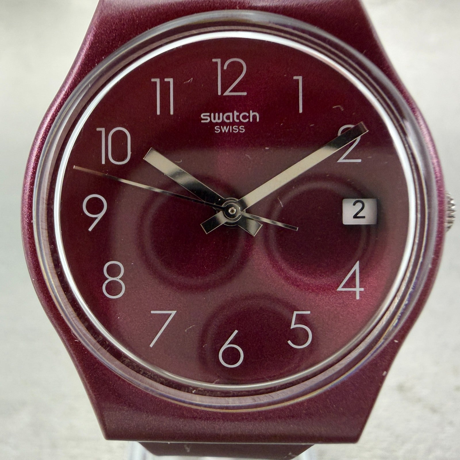 Swatch Redbaya Watch Men Purple Dial Purple Tone Date Round GR405 New battery1