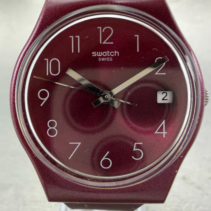 Swatch Redbaya Watch Men Purple Dial Purple Tone Date Round GR405 New battery1