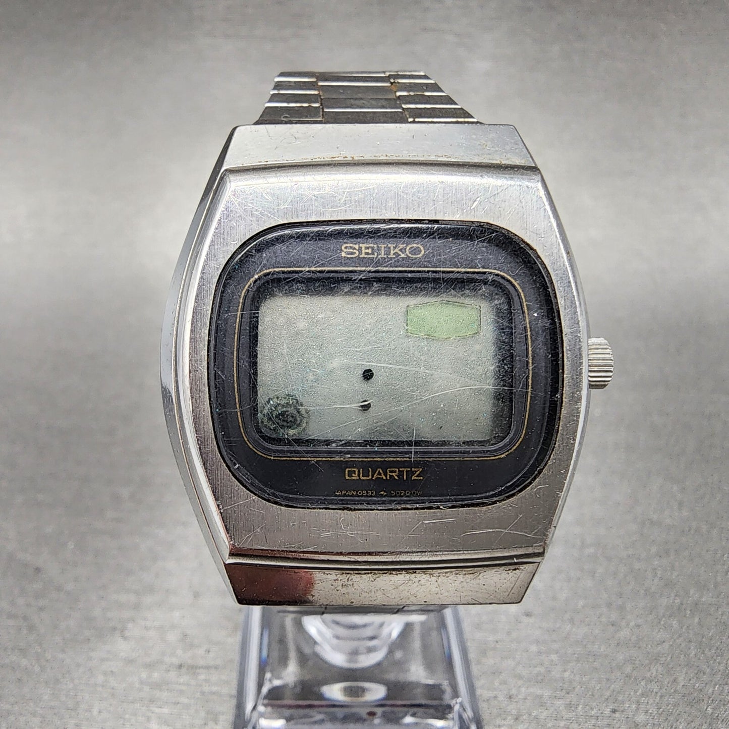 VTG Seiko Digital Watch Men 36mm Digital Steel 05335023 Rectangle PARTS0