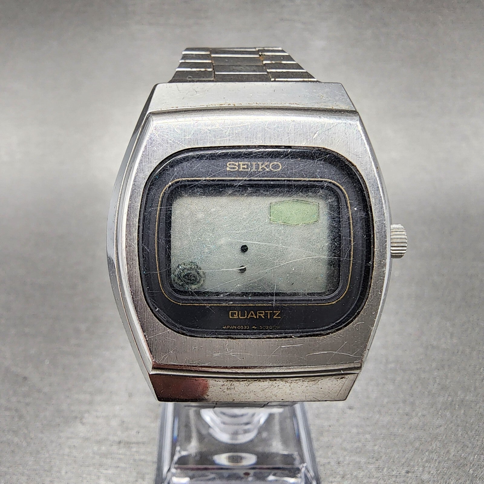VTG Seiko Digital Watch Men 36mm Digital Steel 05335023 Rectangle PARTS0