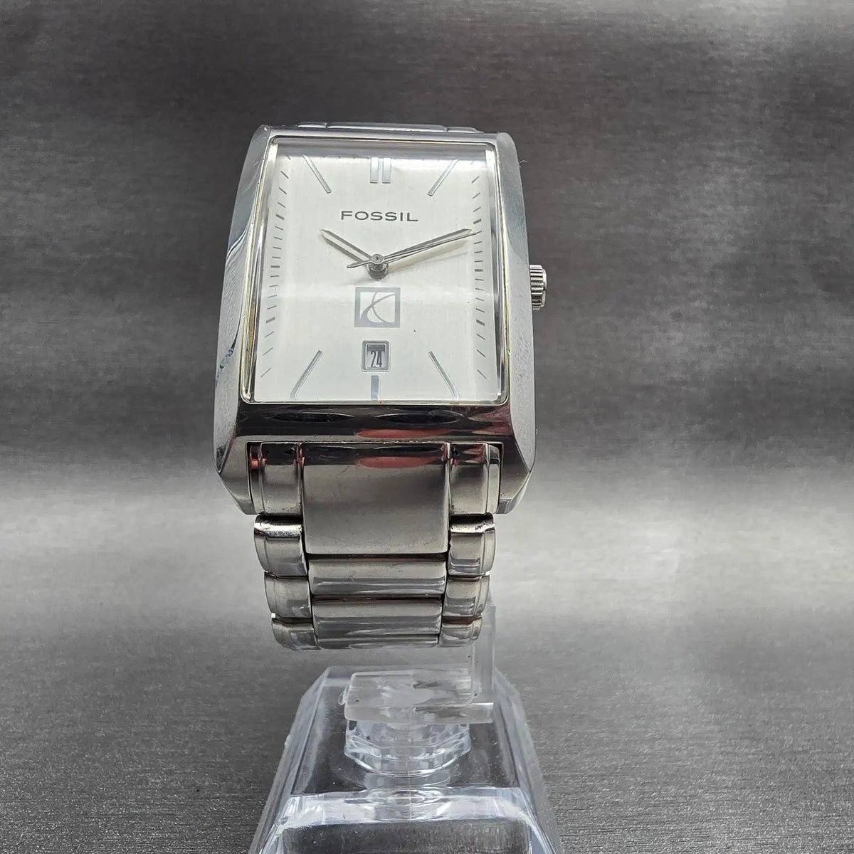 Fossil Arkitekt Tank Watch Men 29mm Silver Dial Silver Date PR-5266 New Battery5