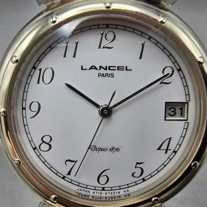 Citizen Lancel Watch Men 32mm White Dial Gold Tone Date 4710-470737 New Battery1