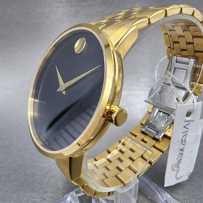 Movado Museum Watch Men 40mm Black Dial Gold Tone Round Bracelet Swiss 06072032