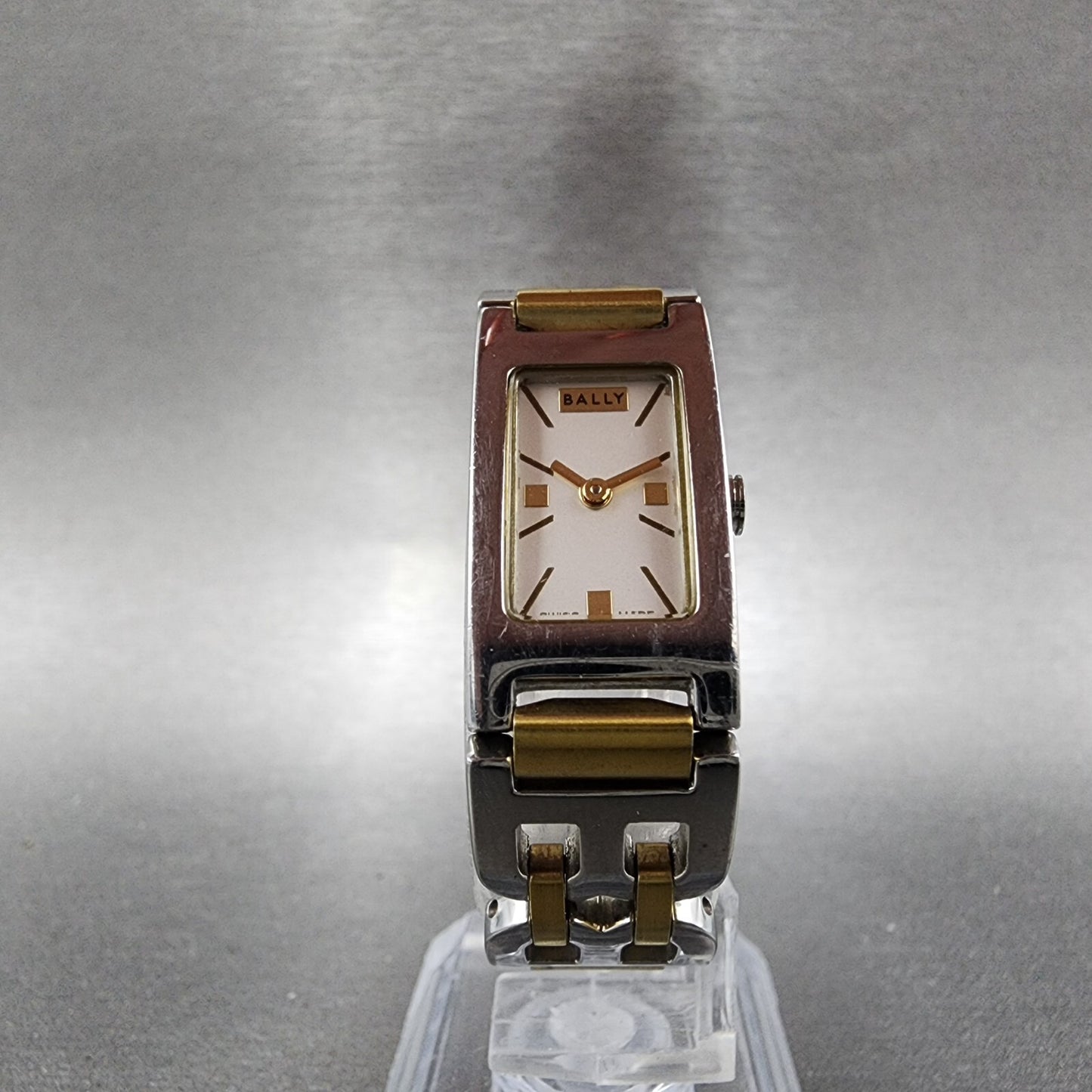 Bally Tank Watch Women 14mm White Dial Two Tone Rectangle A160A179 New Battery5