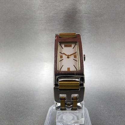 Bally Tank Watch Women 14mm White Dial Two Tone Rectangle A160A179 New Battery5