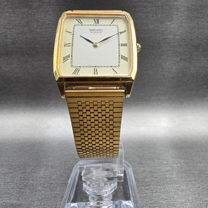 Seiko Tank Watch Men 27mm White Dial Gold Tone Rectangle 5P30-5410 New Battery5