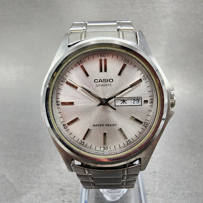 Casio MTP1239 Watch Men 37mm Silver Dial Steel Daydate Round New Battery0