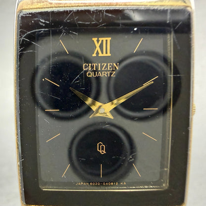 Citizen CQ Tank Watch Men 25mm Black Dial Gold Tone 6020-G08334 New Battery VTG1