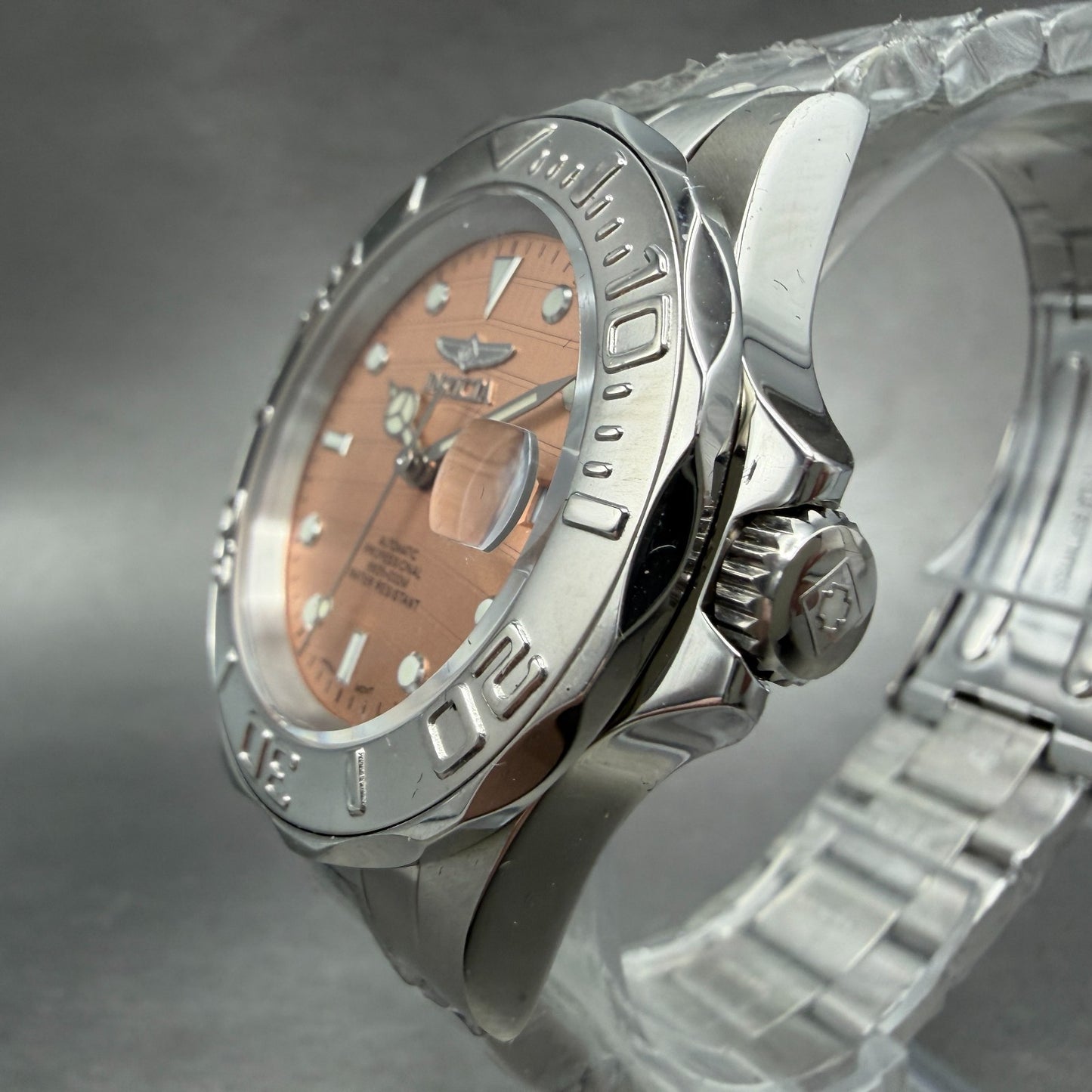Invicta Pro Diver Watch Men 38mm Rose Dial Steel Date Automatic Runs 22512