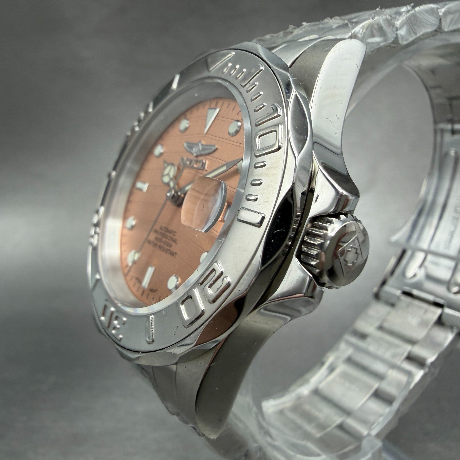 Invicta Pro Diver Watch Men 38mm Rose Dial Steel Date Automatic Runs 22512