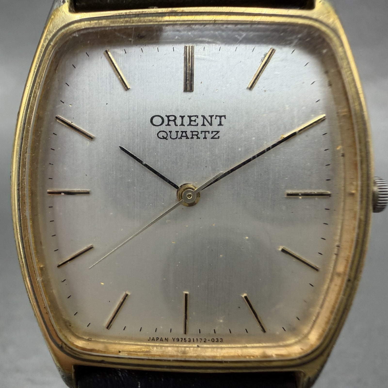 Orient Watch Men 30mm Silver Dial Gold Tone Rectangle LM97541720 New Battery1