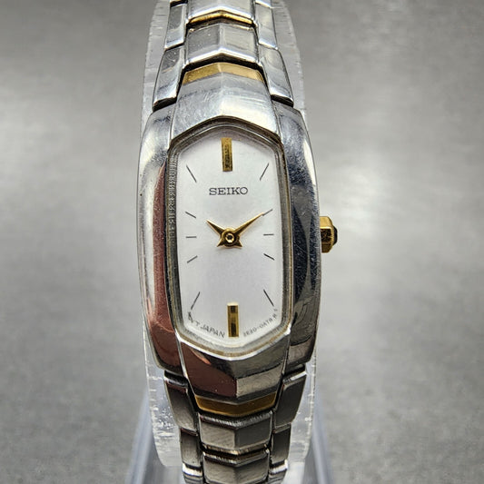 Seiko Watch Women 14mm White Dial Two Tone 2e20-0at0 New Battery