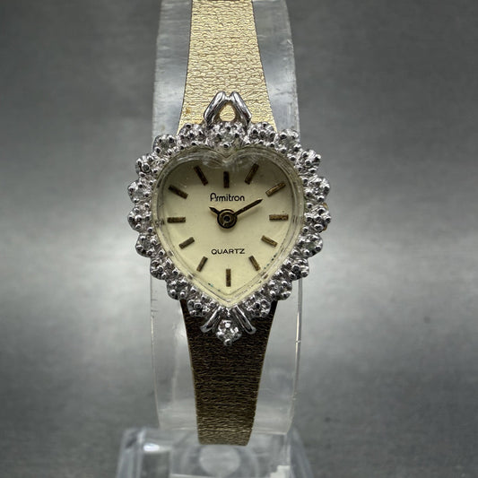 Armitron Heart Watch Women 15mm Cream Dial Gold Tone New Battery Vintage0