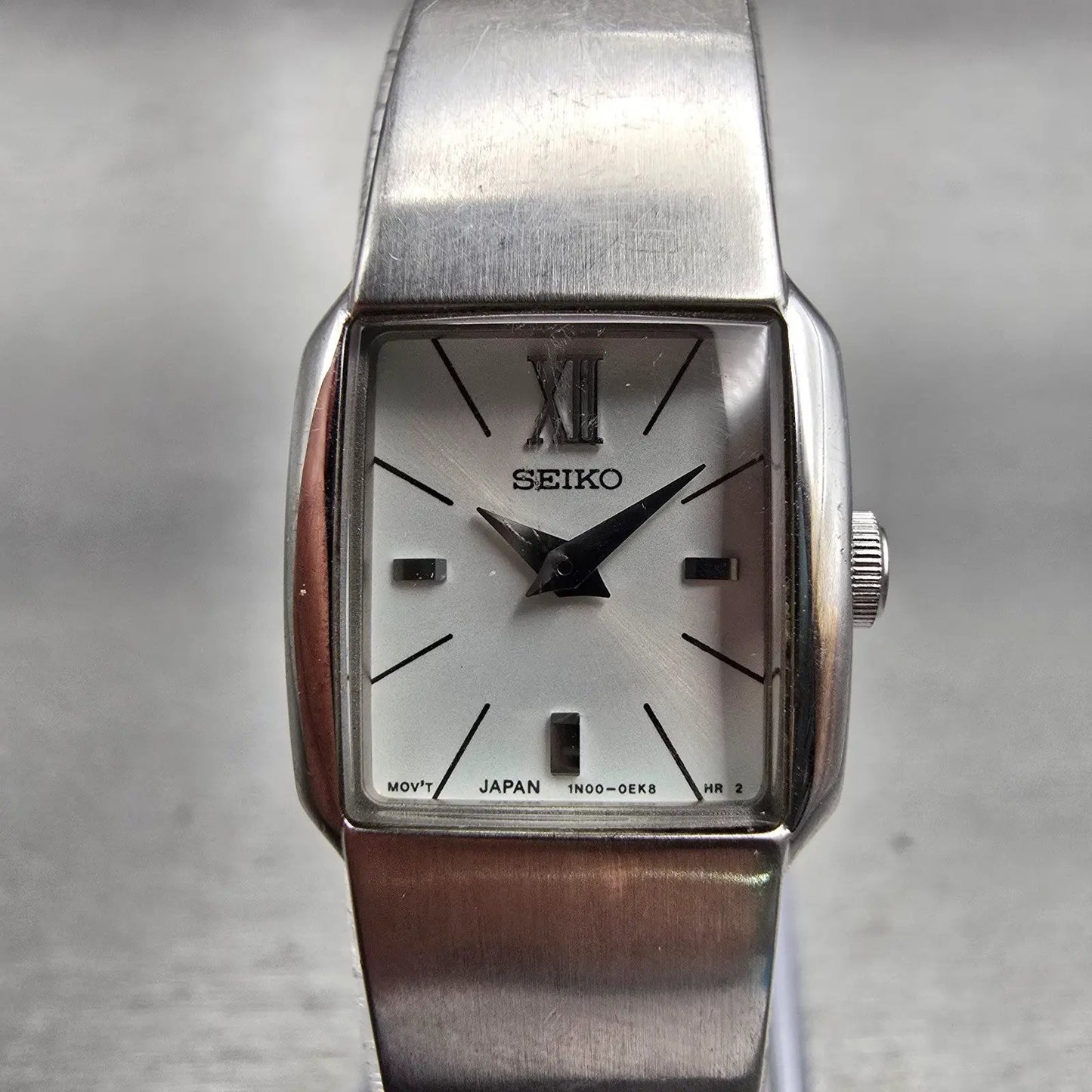 Seiko Watch Women 16mm White Dial Silver Tone Rectangle 1N00-0DC0 New Battery0
