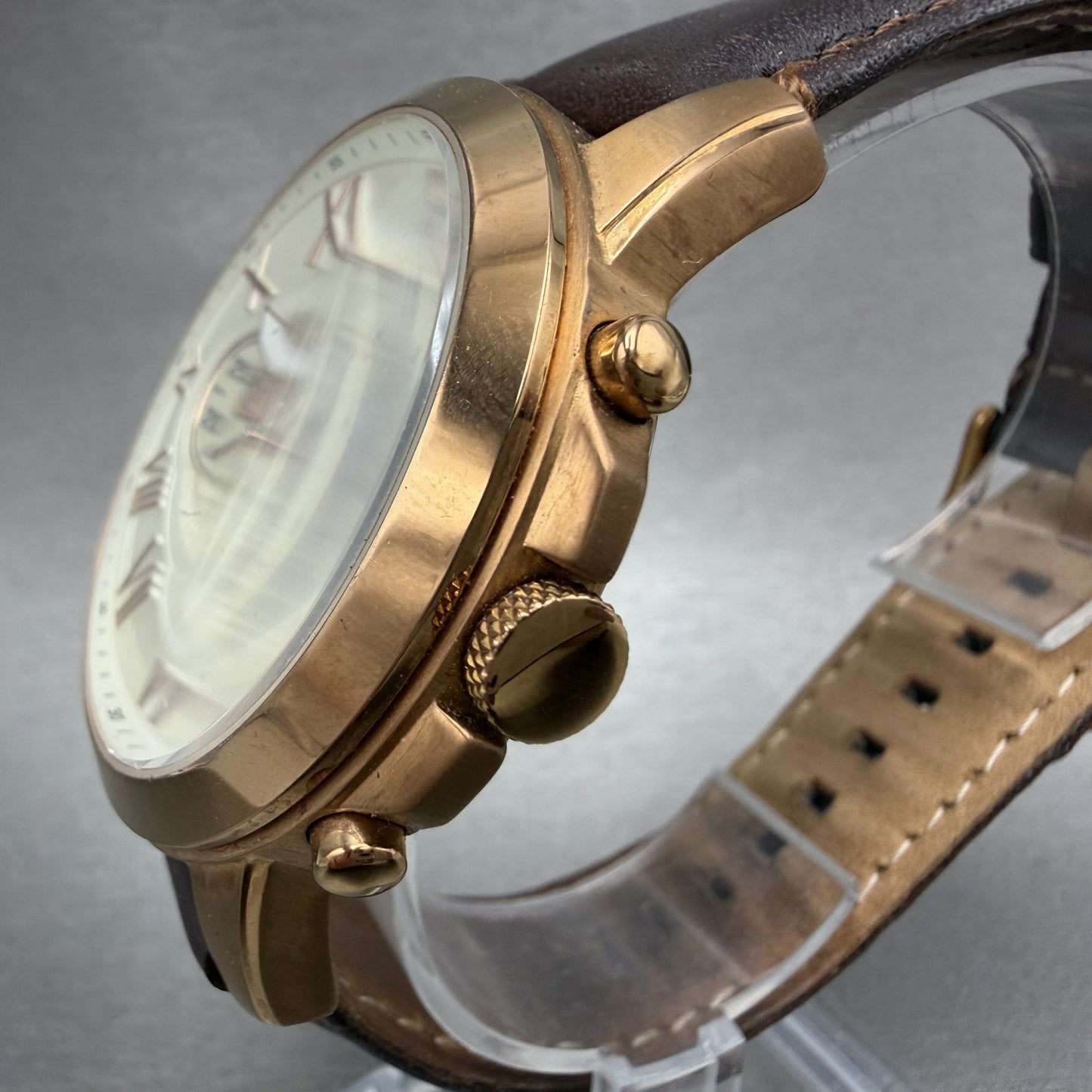 Fossil Grant Chronograph Watch Men 44m Cream Dial Rose Gold FS4991 New Battery2