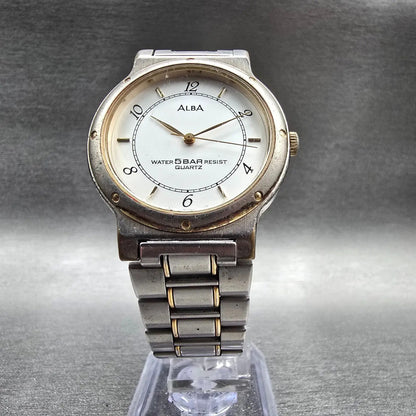 Seiko Alba Watch Men 32mm Silver Dial Two Tone Round V801-0010 New Battery5
