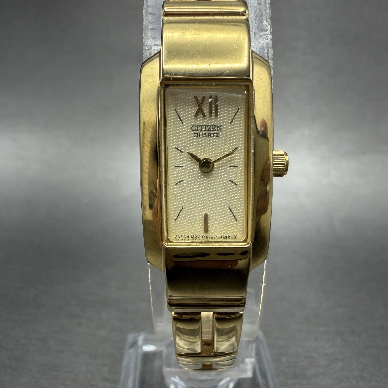 Citizen Tank Watch Women 14mm Champagne Dial Gold Tone 5421K17497 New Battery0