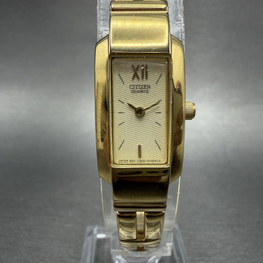Citizen Tank Watch Women 14mm Champagne Dial Gold Tone 5421K17497 New Battery0