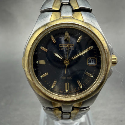 Citizen Eco-Drive Watch Women 24mm Black Dial Two Tone Date E011-K15711 Runs0