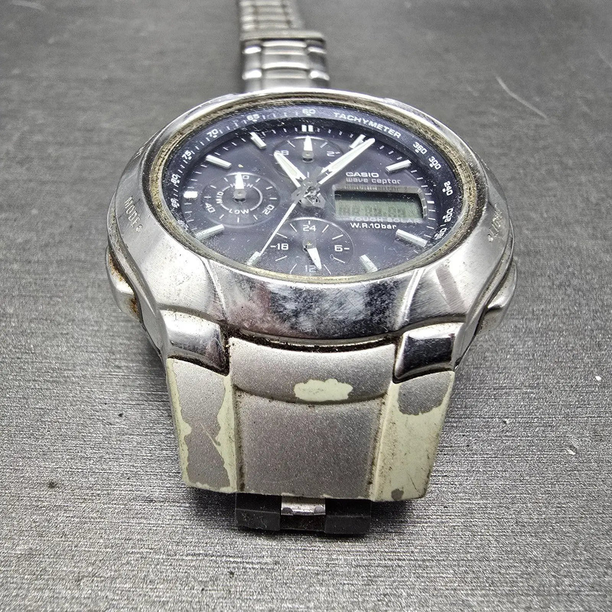Casio Wave Ceptor Watch Men 43mm Blue Dial Analog Digital Steel WVA-500J READ!!!2