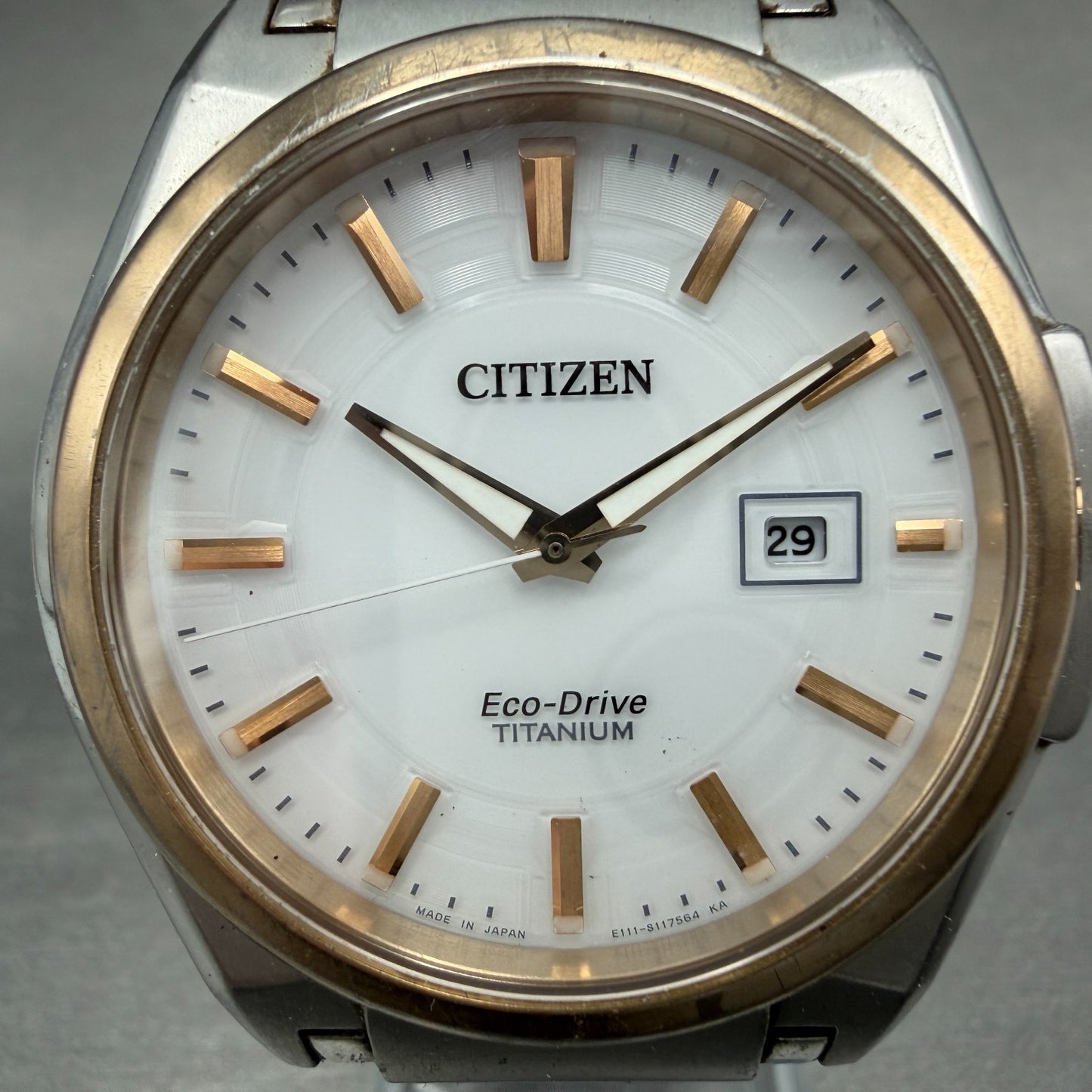 Citizen Eco-Drive Watch Men 43mm White Dial Titanium Date Round BM6935-53A Runs1