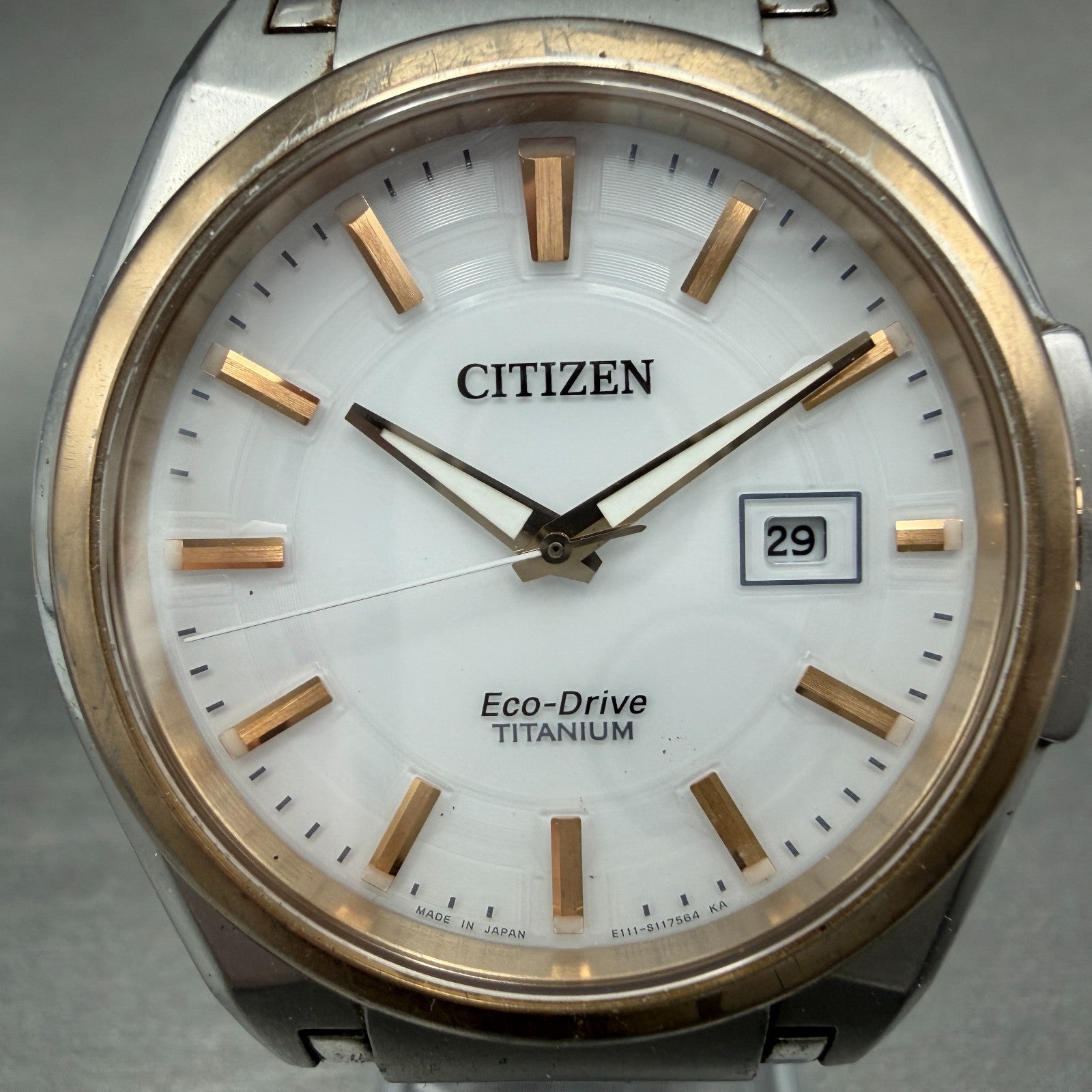 Citizen Eco-Drive Watch Men 43mm White Dial Titanium Date Round BM6935-53A Runs1