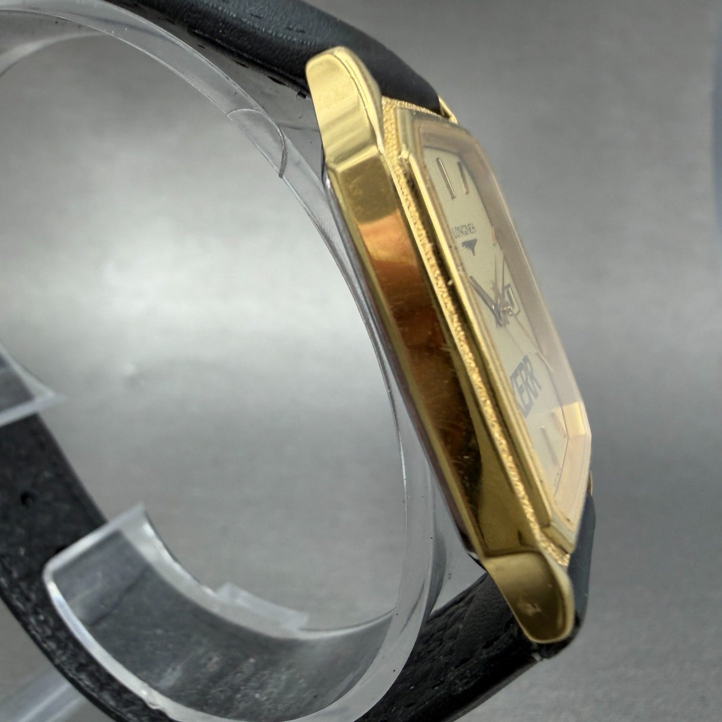 Longines Tank Watch Men 28mm Gold Dial Gold Tone Date Rectangle New Battery3
