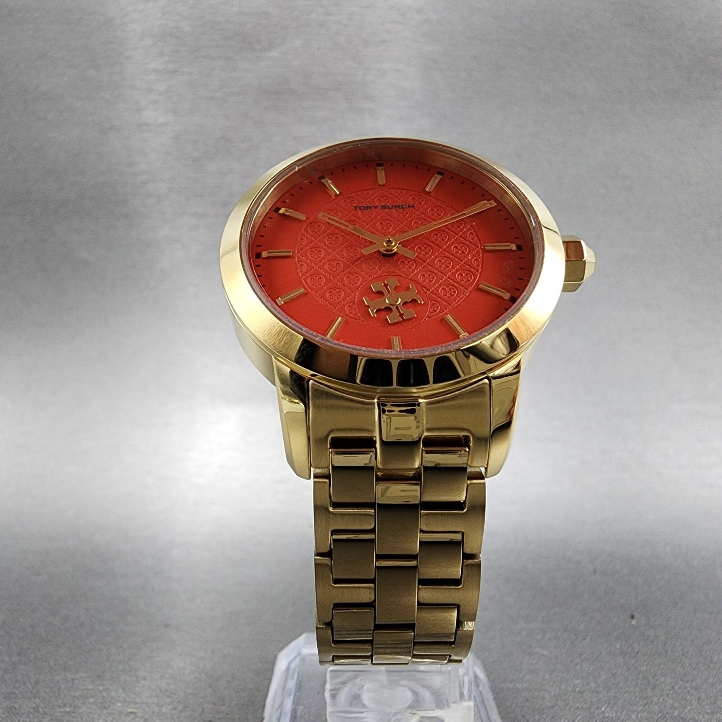 Tory Burch The Tory Watch Women 34mm Red Dial Gold Tone Round TBW10566