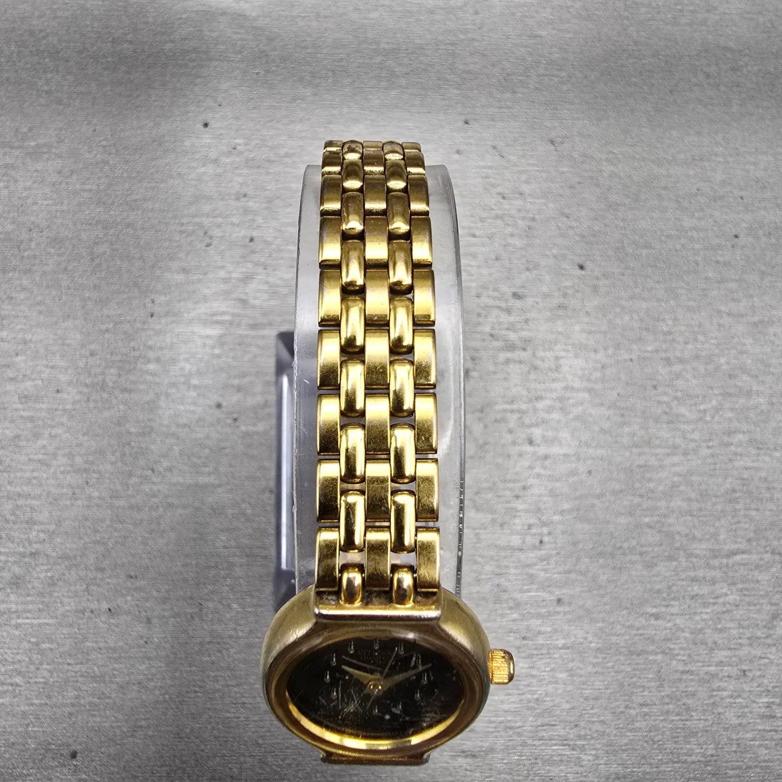 Citizen Watch Women 20mm Black Dial Gold Tone Round 5930-S16806 New Battery VTG4