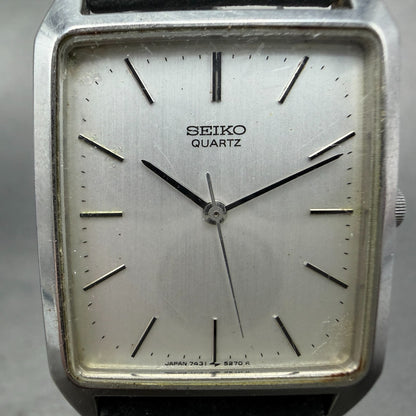 Seiko Tank Watch Men 27mm Silver Dial Silver Tone Rectangle 7431-5210 NewBattery1