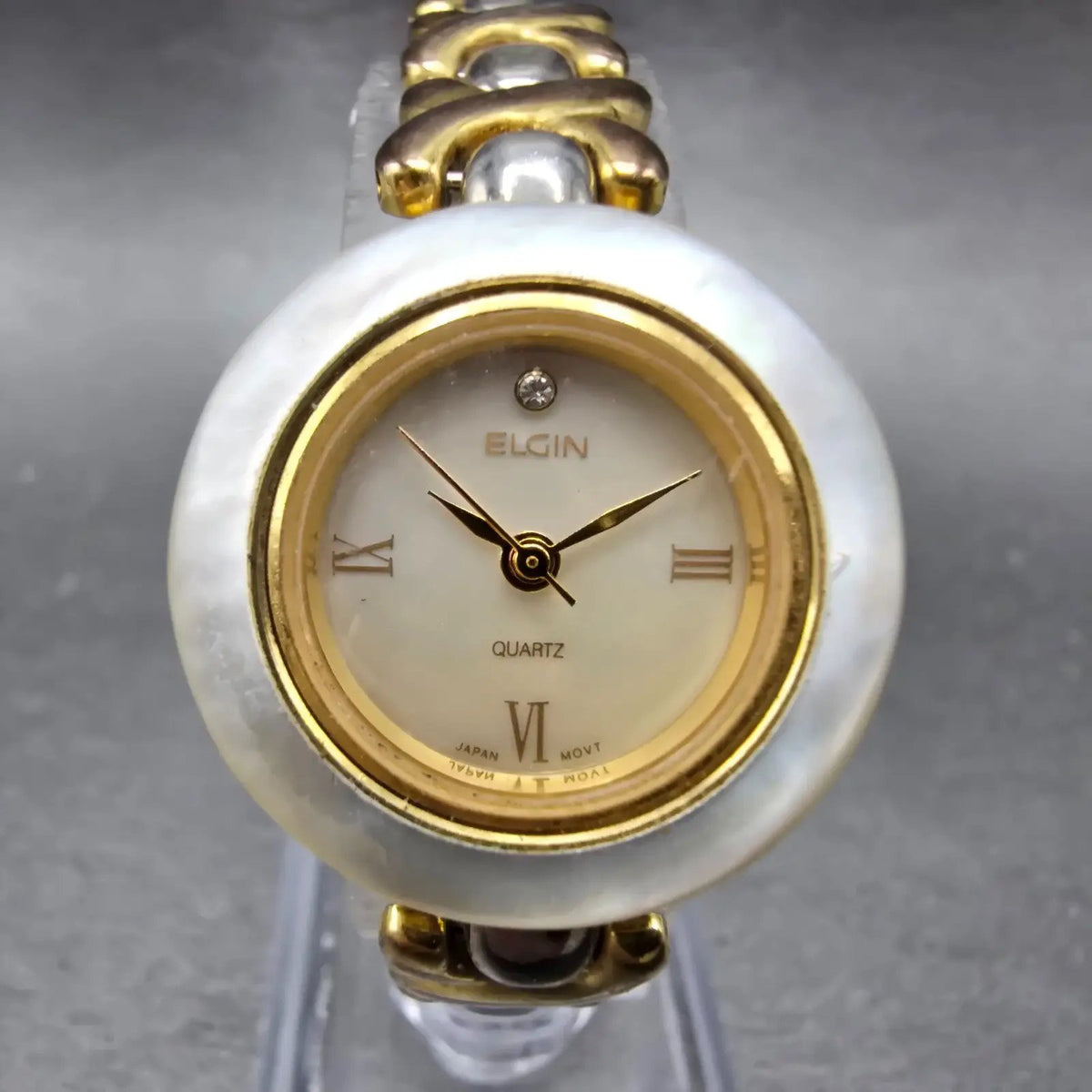 Elgin Watch Women 24mm MOP Dial Gold Tone Interchangeable Bezel New Battery0