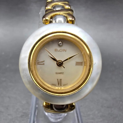 Elgin Watch Women 24mm MOP Dial Gold Tone Interchangeable Bezel New Battery0