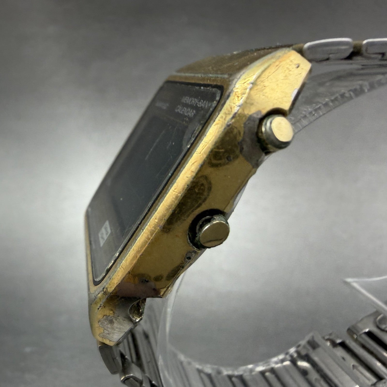 Seiko Digital Watch Men 33mm LCD Gold Tone Rectangle Memory Bank M354-5019 PARTS3