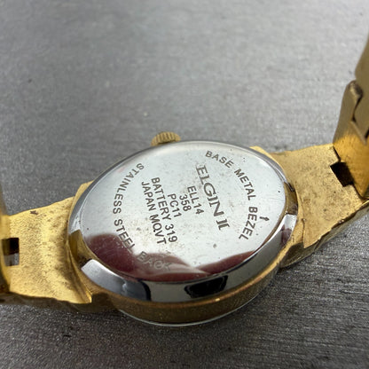 Elgin II Watch Women 17mm MOP Dial Gold Tone Oval ELL14 New Battery Crystals9