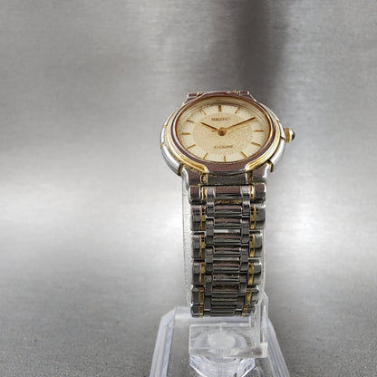 Seiko Exceline Watch Women 24mm Cream Dial Two Tone 3F310B20 New Battery Round5
